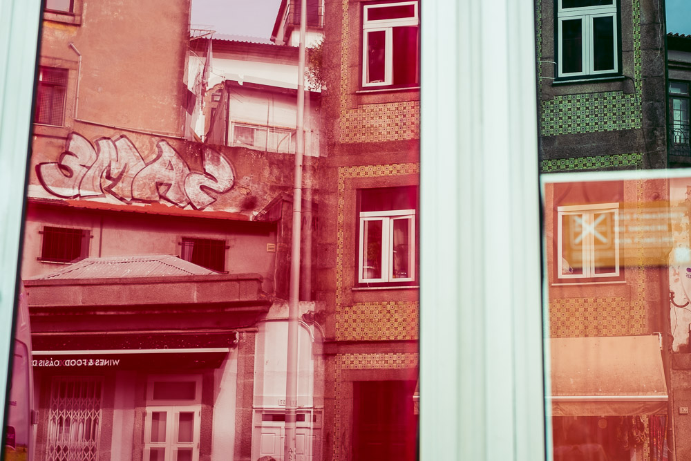 reflection of red buildings 