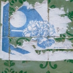 paper with flower drawing on green tile wall